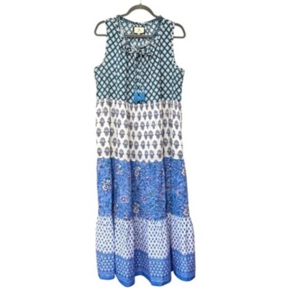 Tuckernuck Salty Paloma Blue and White Patterned Midi Dress - Picture 2 of 7